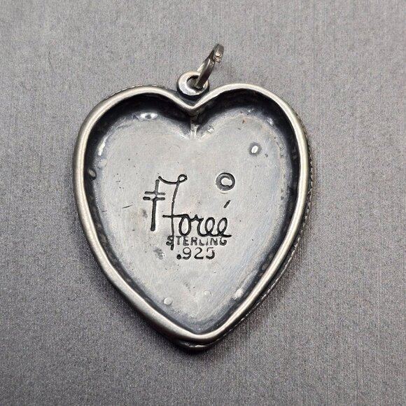 VTG T Foree Hunsicker Sterling Silver Pressed Heart Pendant 1.25" - Picture 1 of 4